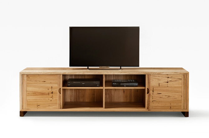 Blackbutt TV cabinet with sliding doors